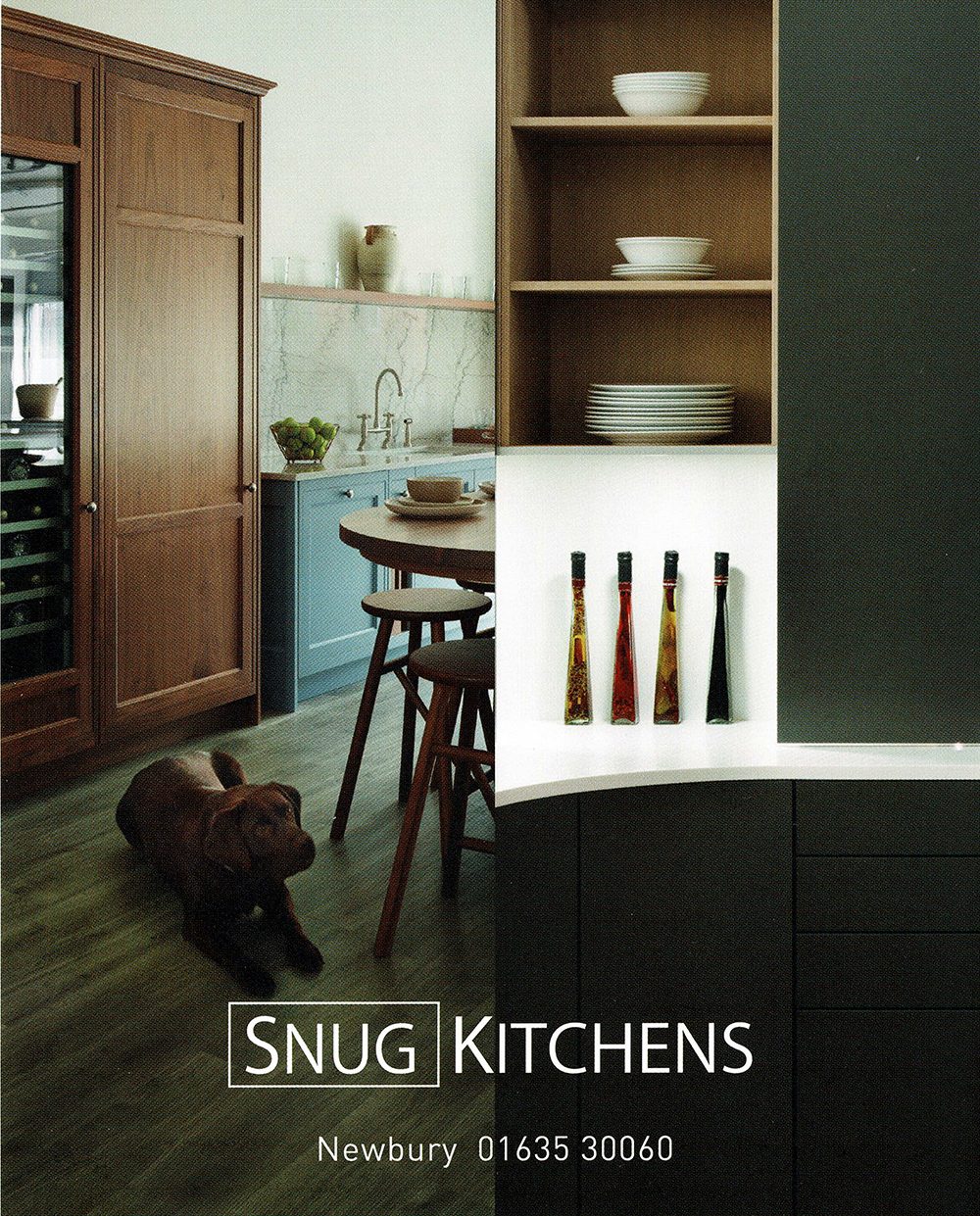 Snug kitchens showroom with Skipper the dog
