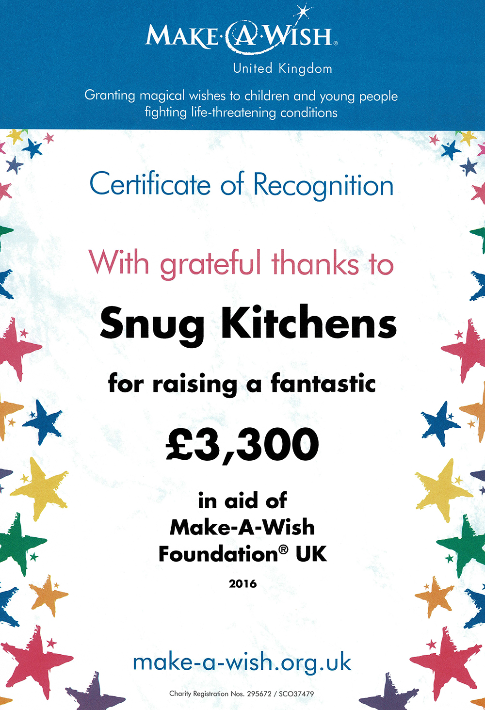 A donation to the Make a Wish foundation from Snug Kitchens